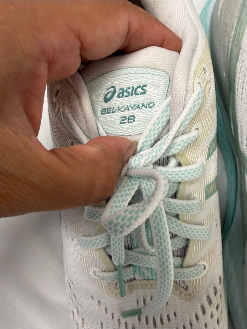 Asics White and Mint Green Women's Athletic Running Shoes - Picture 6 of 16
